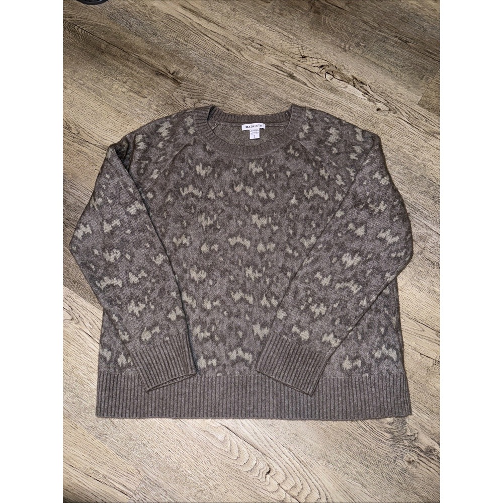Athleta Women Sweater Animal Print Crew Neck Long Sleeve Knit Top Gray Size L